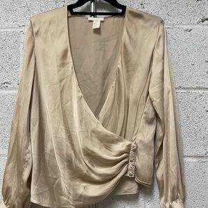 H&M Silk Cross Front Champagne Blouse
